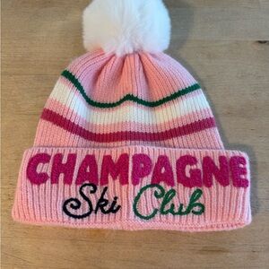 Pink Striped Womens Beanie with Pom Pom
